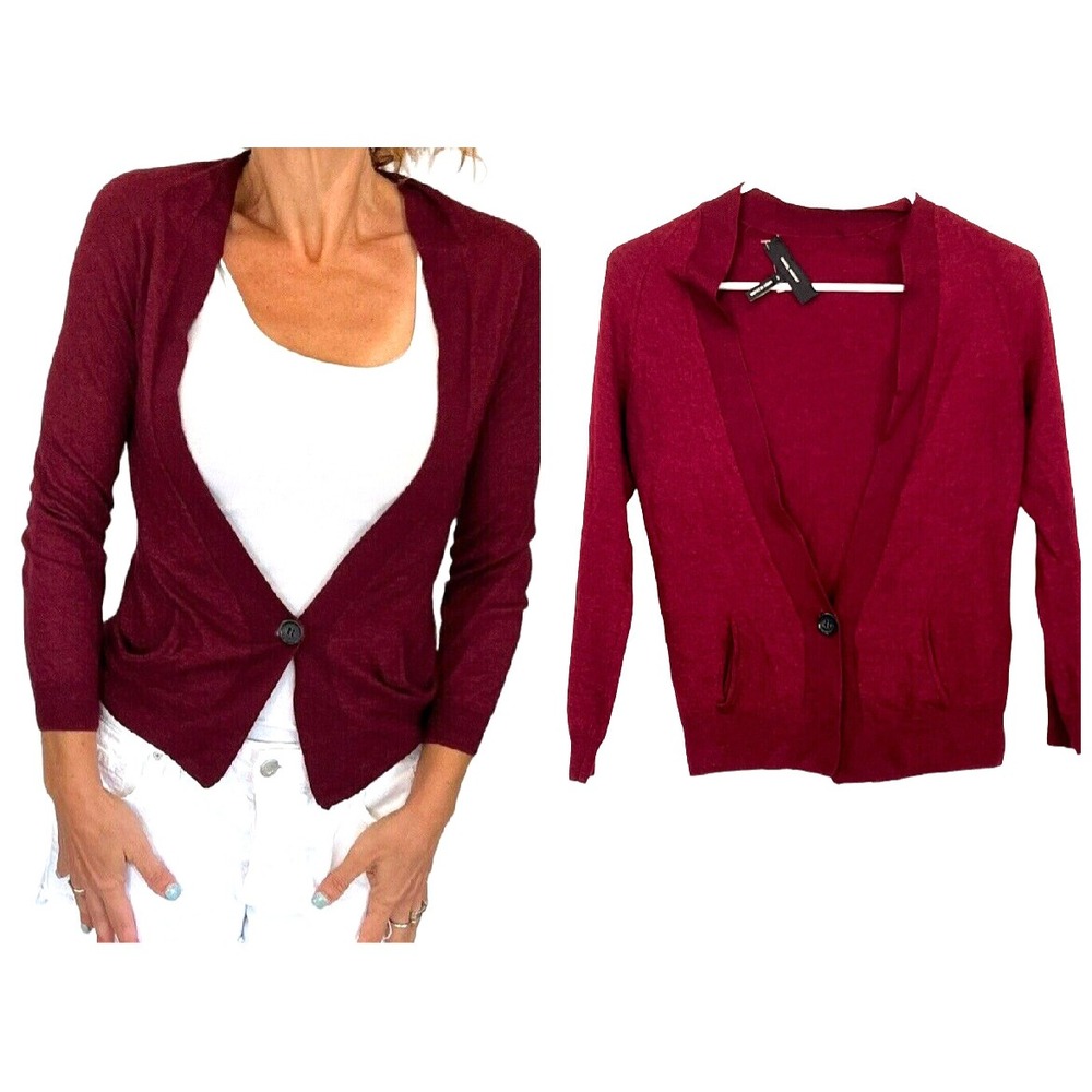 Isabel Marant Red Wine Luxury Cashmere Silk V Neck Cardigan Sweater  XS
